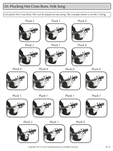 Photos of how to play hot cross buns on a violin, holding violin like a guitar