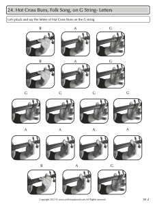 Pictures of how to play Hot Cross Buns on Violin, holding the violin guitar style